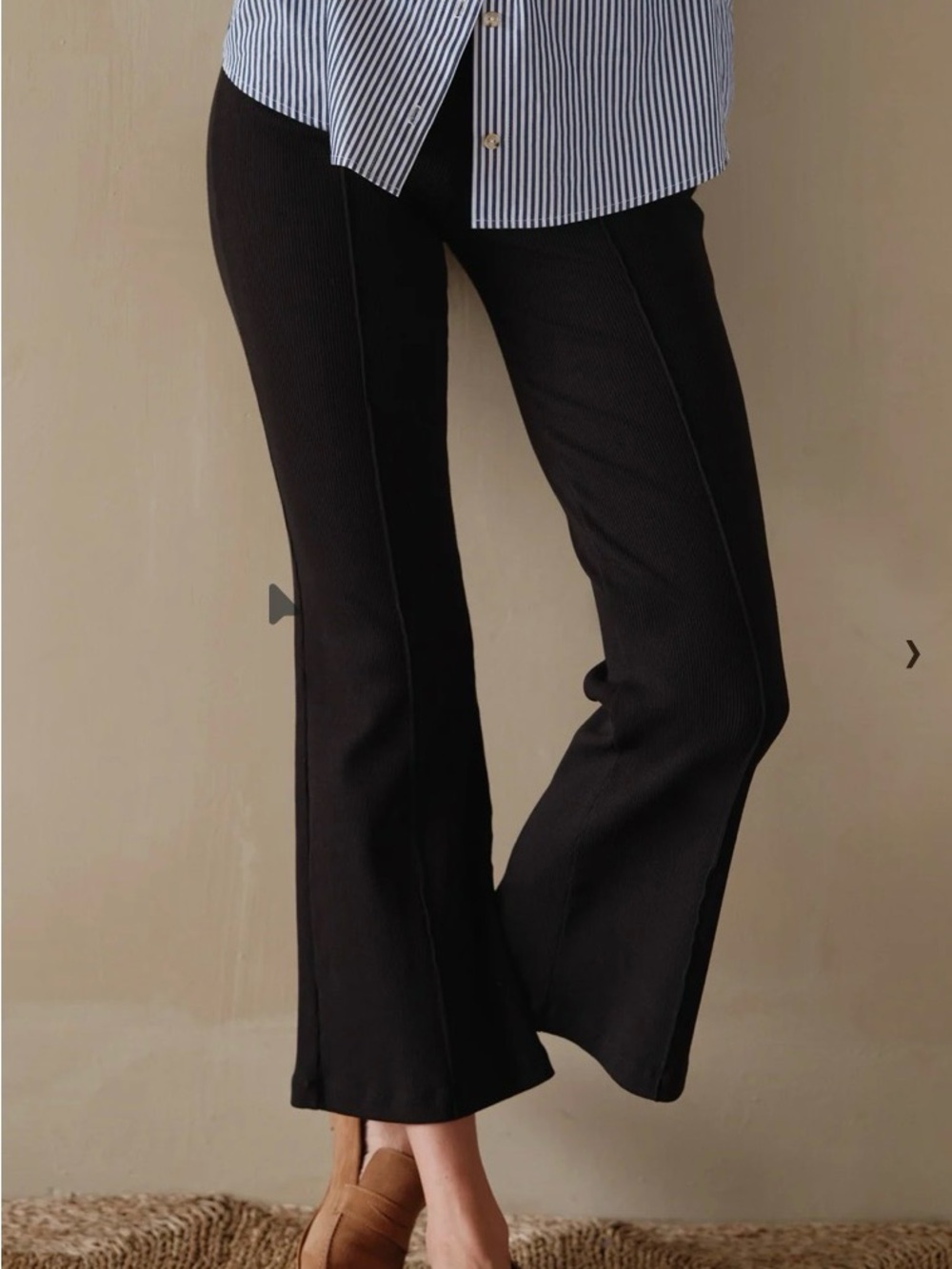 DONNI. Black Ribbed Wide-Leg Pants